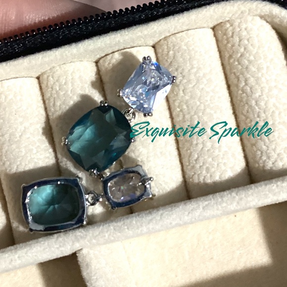 - 💋Elegant White and Teal Zircon Drop Earrings - Picture 12 of 16